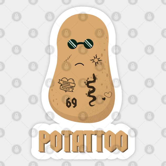 Funny potato puns ~ Potattoo Sticker by Marzuqi che rose